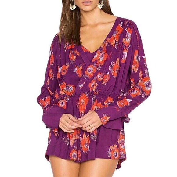 Free People Floral Flowy Tuscan Dreams Long Sleeve Wrist Tie Tunic Women’s S - Picture 3 of 14
